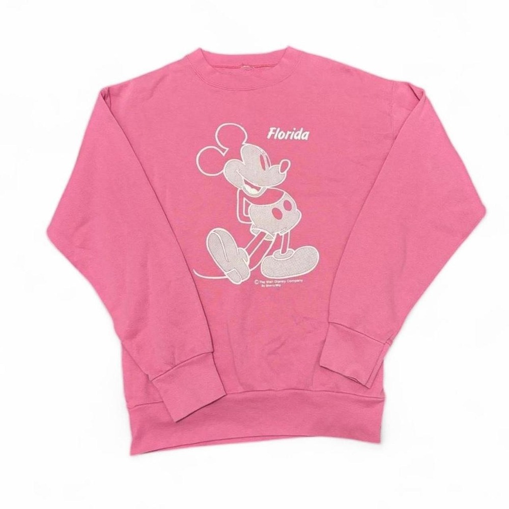 Vintage Disney Mickey Mouse Sweatshirt Pink Florida Fleece 80s WDW Vacation